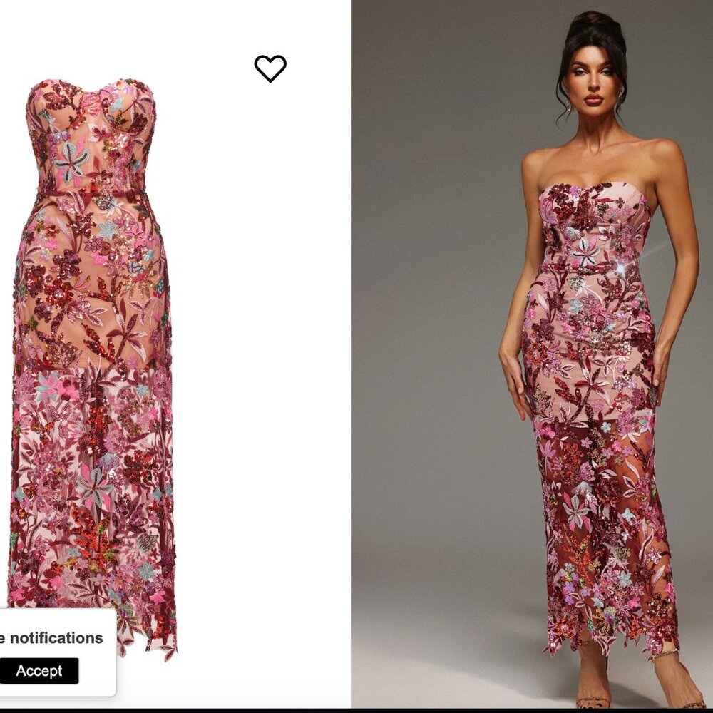 BRAND NEW - Lilya Off-the-Shoulder Embroidery Sequin Maxi Dress- XS